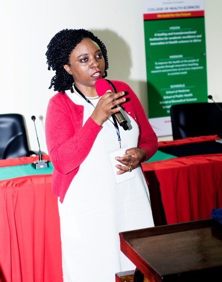 Professor Damalie Nakanjako, Principal - MakCHS giving welcome remarks